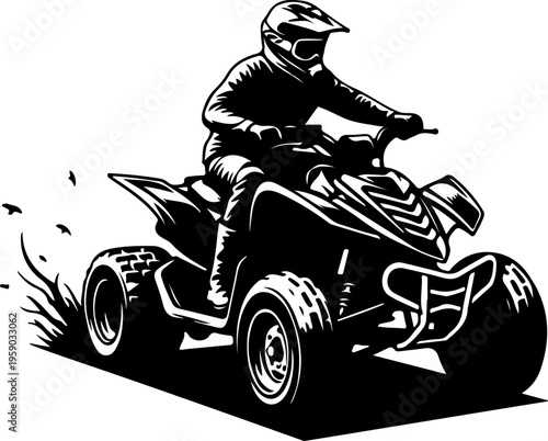 ATV quad bike rider vector illustration off road four wheeler motorcycle silhouette isolated on white background adventure design