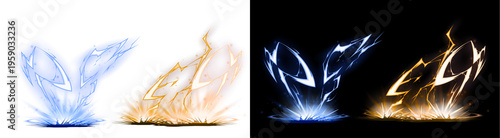 Bilde på lerret A PNG image of Dynamic dual electric energy blast effects featuring intense blue