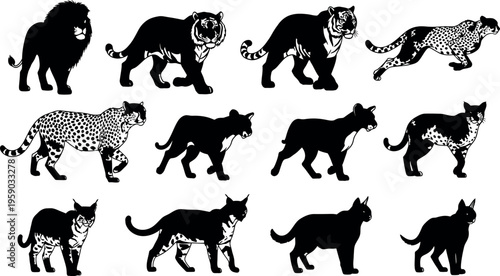 Collection of various animal silhouettes in different patterns and poses