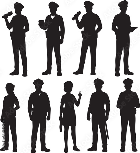 Police officers and personnel, hand drawn simple sketch vector illustration