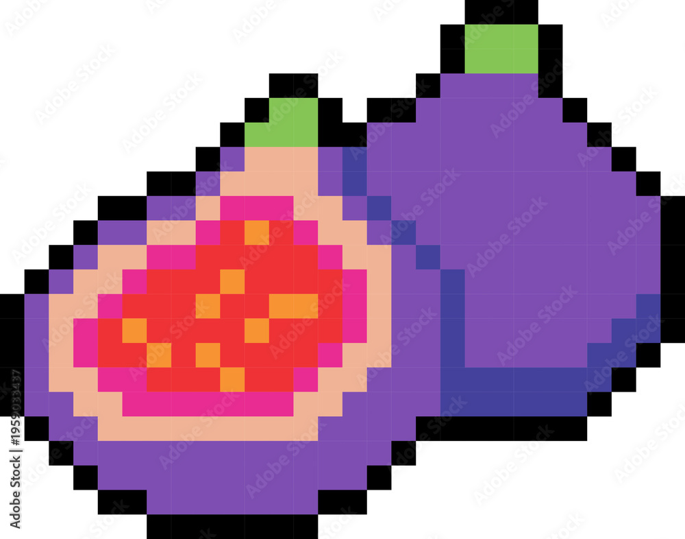 Fototapeta premium vector pixel art fruit strawberry watermelon raspberry pomegranate peach orange pear mango lime grape fig lemon cranberry cherry blueberry cantaloupe blackberry avocado apple
