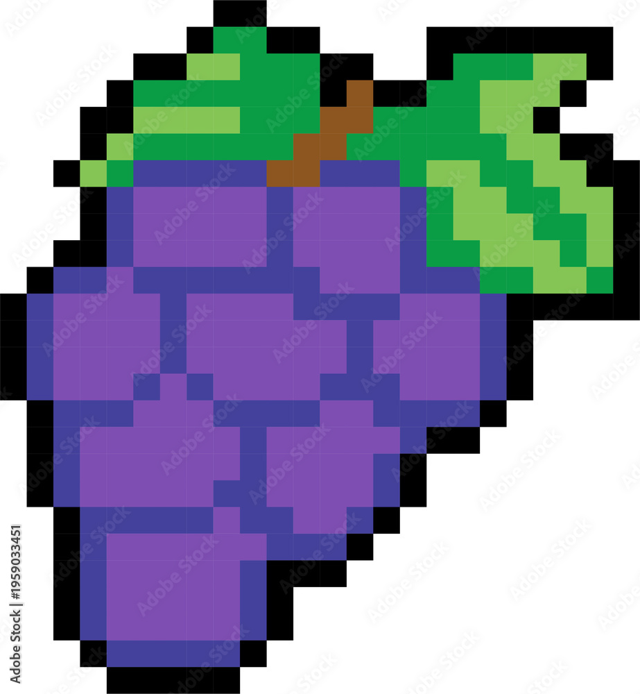 Fototapeta premium vector pixel art fruit strawberry watermelon raspberry pomegranate peach orange pear mango lime grape fig lemon cranberry cherry blueberry cantaloupe blackberry avocado apple