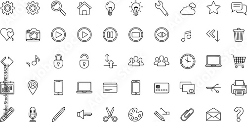 Collection of various technology icons.
