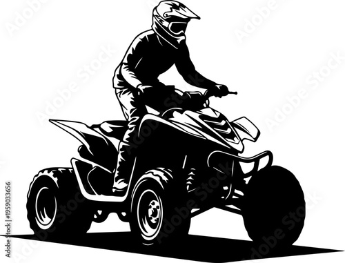 ATV quad bike rider vector illustration off road four wheeler motorcycle silhouette isolated on white background adventure design