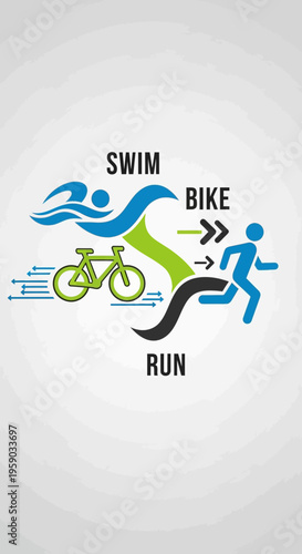 Conceptual Triathlon Symbol Illustrating Swim Bike Run Transition Phases and Athlete Activity