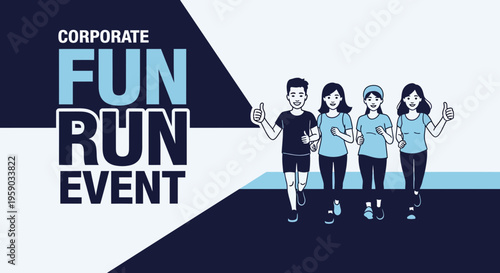 Corporate Fun Run Event Illustration Featuring People Running and Showing Thumbs Up in Vector Style