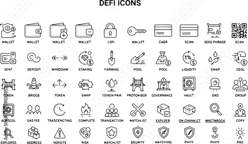 Defi icons on white background.
