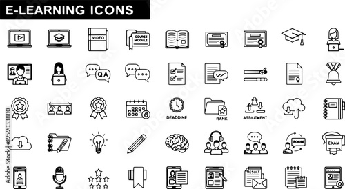 E learning icons and symbols.