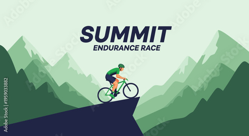 Cyclist Ascends Mountain Peak For Summit Endurance Race Adventure