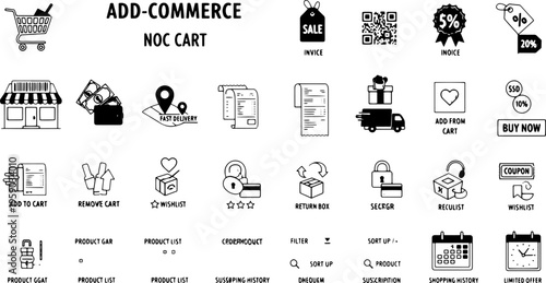 Ecommerce icons for online shopping.
