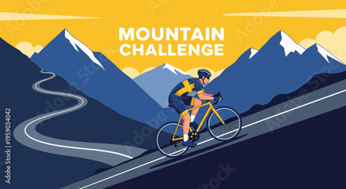 Cyclist Conquers Mountain: An Artistic Depiction of Endurance and Competitive Spirit