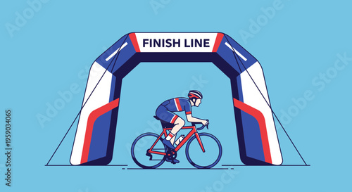 Cyclist Crossing Finish Line Arch Vibrant Vector Illustration Celebration