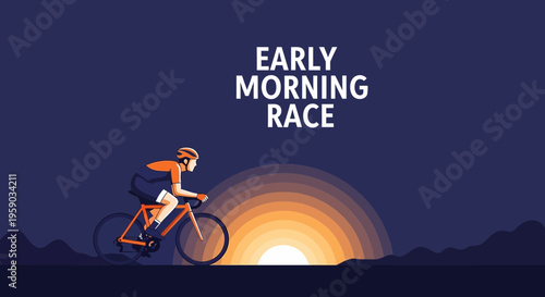 Cyclist Embarks On Early Morning Race Adventure Under Sunset Sky