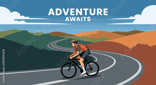Cyclist Embarks On A Winding Road, Embracing The Thrill Of Adventure Ahead