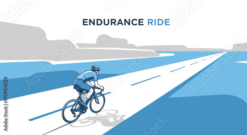 Cyclist Embarks on Endurance Ride along Scenic Road in Blue and White Color Scheme