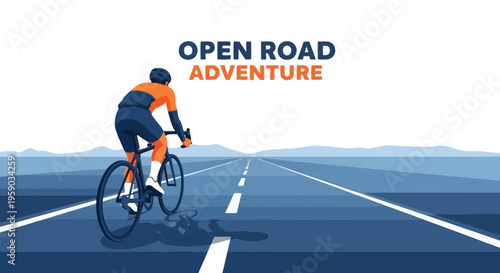 Cyclist Embarks on Road Journey Under Blue Skies, Embracing Adventure and Exploration