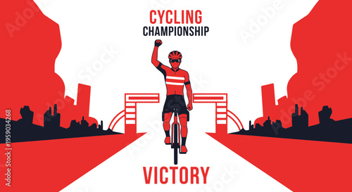 Cycling Champion Celebrates Victory With Raised Fist at Finish Line Triumphantly