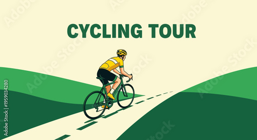Cyclist Embarks on Scenic Route: A Vibrant Illustration of Cycling Adventure and Travel