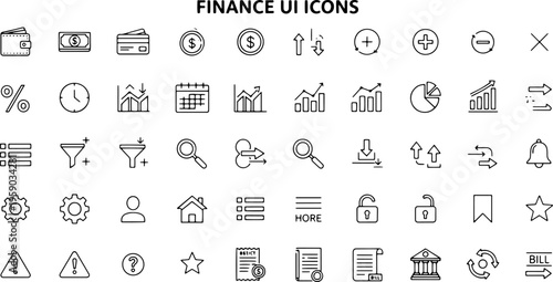 Finance icons on white background.