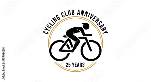 Cycling Club Anniversary Emblem Celebrating 25 Years Of Activity With Cyclist Silhouette