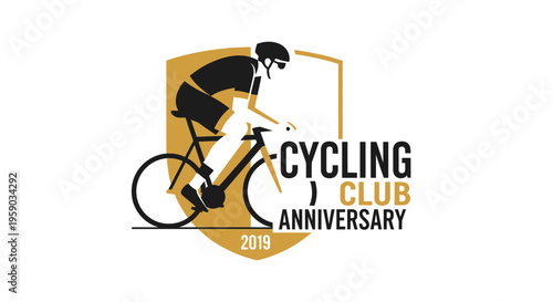Cycling Club Anniversary Logo Design Featuring a Cyclist Silhouette on a Shield Emblem