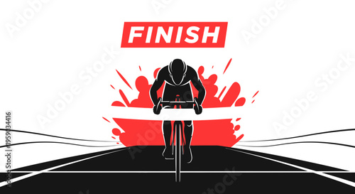 Cyclist Reaching Finish Line, Dynamic Illustration of Cycling and Victory in Modern Style