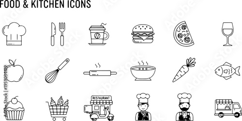 Food and kitchen icons set collection.