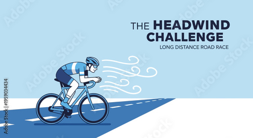 Cyclist Facing a Headwind, Challenging Endurance in a Road Race, Competition Ahead