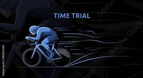 Cyclist in a Time Trial Competition, Dynamic Illustration, Focused Sport Performance
