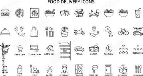 Food delivery icons on white background.