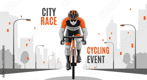 Cyclist in Action: City Race Event with Dynamic Design and Urban Cycling Illustration