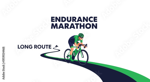 Cyclist in Action Cycling Through an Endurance Marathon on a Long Route