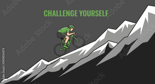 Cyclist Reaching Mountain Summit Symbolizing Perseverance And Overcoming Obstacles