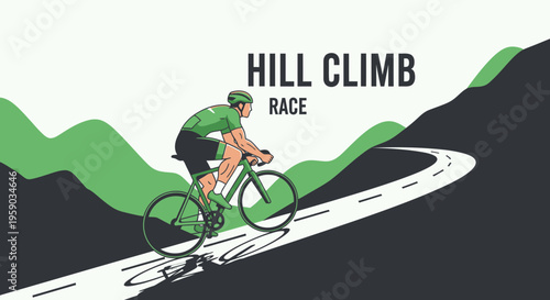 Cyclist Ascending Steep Hill in Competitive Race Towards the Summit