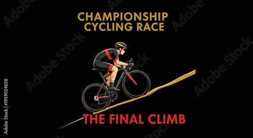 Cyclist Ascending Steep Hill in Intense Competition During Cycling Championship Race