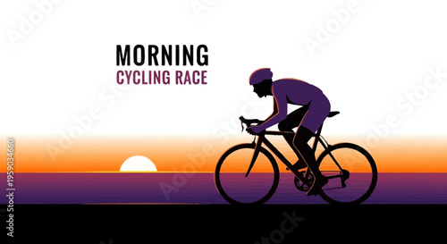 Cyclist in Morning Race at Sunrise Perfect for Sport, Fitness, and Travel Concepts