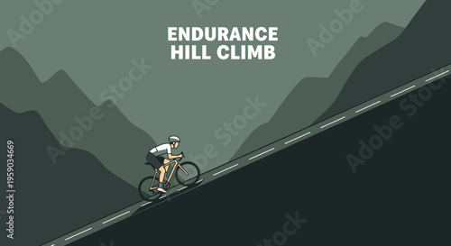 Cyclist Ascending Steep Hill Illustrating Endurance in a Graphic and Minimalistic Way