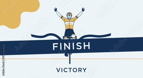 Cyclist Triumph Reaching The Finish Line Celebrating Winning The Race in Sport Competition