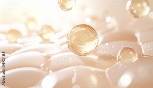 美容液の分子構造が肌に密着し角層まで浸透する様子を描いた美容科学スキンケアイメージ 高保湿ミネラル配合 ジェネレーティブAI