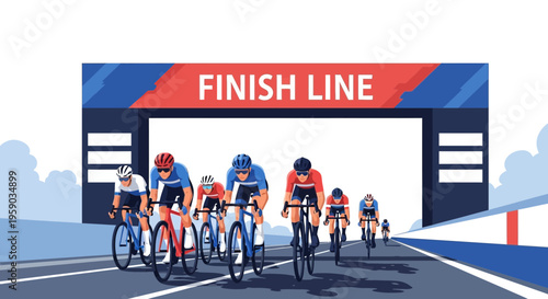 Cyclists Racing Toward The Finish Line, Illustrating Speed and Athleticism in Competition