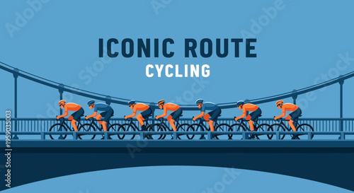 Cyclists Riding Across A Bridge Representing An Iconic Route For This Sport Pursuit