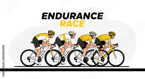 Cyclists Compete In An Endurance Race, Illustrated Artwork, Energetic Sport Competition
