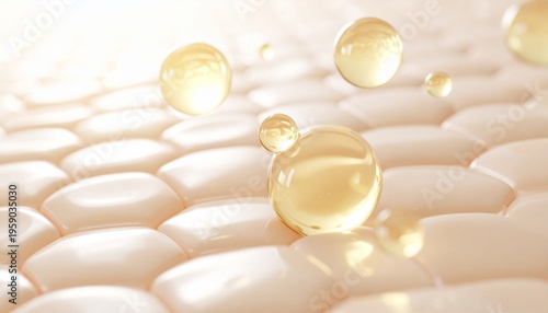 ゴールド美容分子が角層に浸透する様子を表現した美容科学スキンケアイメージ 高保湿ミネラル成分ビジュアル ジェネレーティブAI