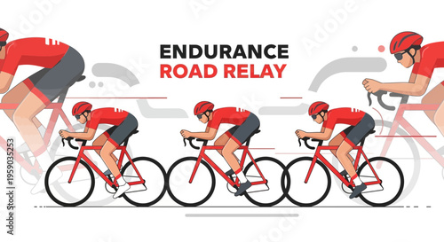 Cyclists Competing In An Endurance Road Relay Race, Sport Illustration Design