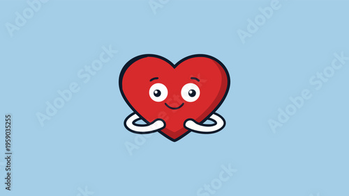 Cute Red Heart Character Hugging Itself Vector Illustration - Self Love and Mental Health Concept