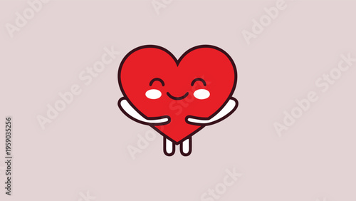 Cute Red Heart Character Hugging Itself Vector Illustration - Self Love and Mental Health Concept