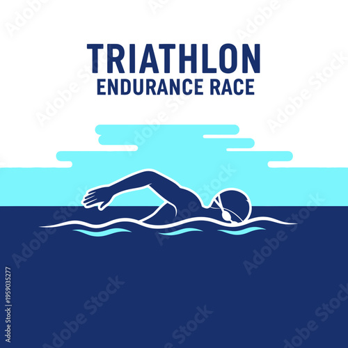 Depicting Aquatic Endeavor: Triathlon Endurance Competition in Open Water Recreation Scene