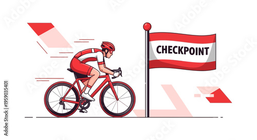 Cyclist Reaching Checkpoint During Competitive Race Event