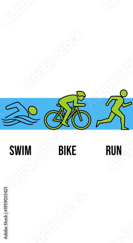 Depicting Triathlon Stages: Swim, Cycle, and Run Illustrated with Minimalist Icons for Fitness