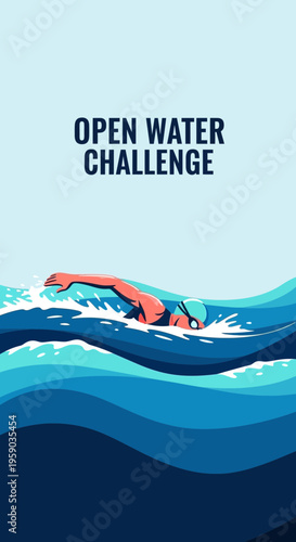Depiction Of A Courageous Person Swimming In Open Water Competition For The Challenge